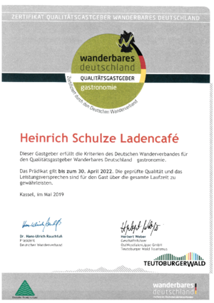 Wanderbares Deutschland Heinrich Schulze Ladencafé GmbH - Qualitätsgastgeber Gastronomie